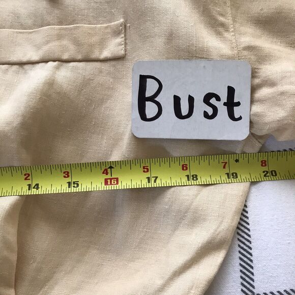 Vintage 1980s Butter Yellow Neutral Linen Dolman Sleeve Chic Midi Shirt Dress L - Picture 7 of 10